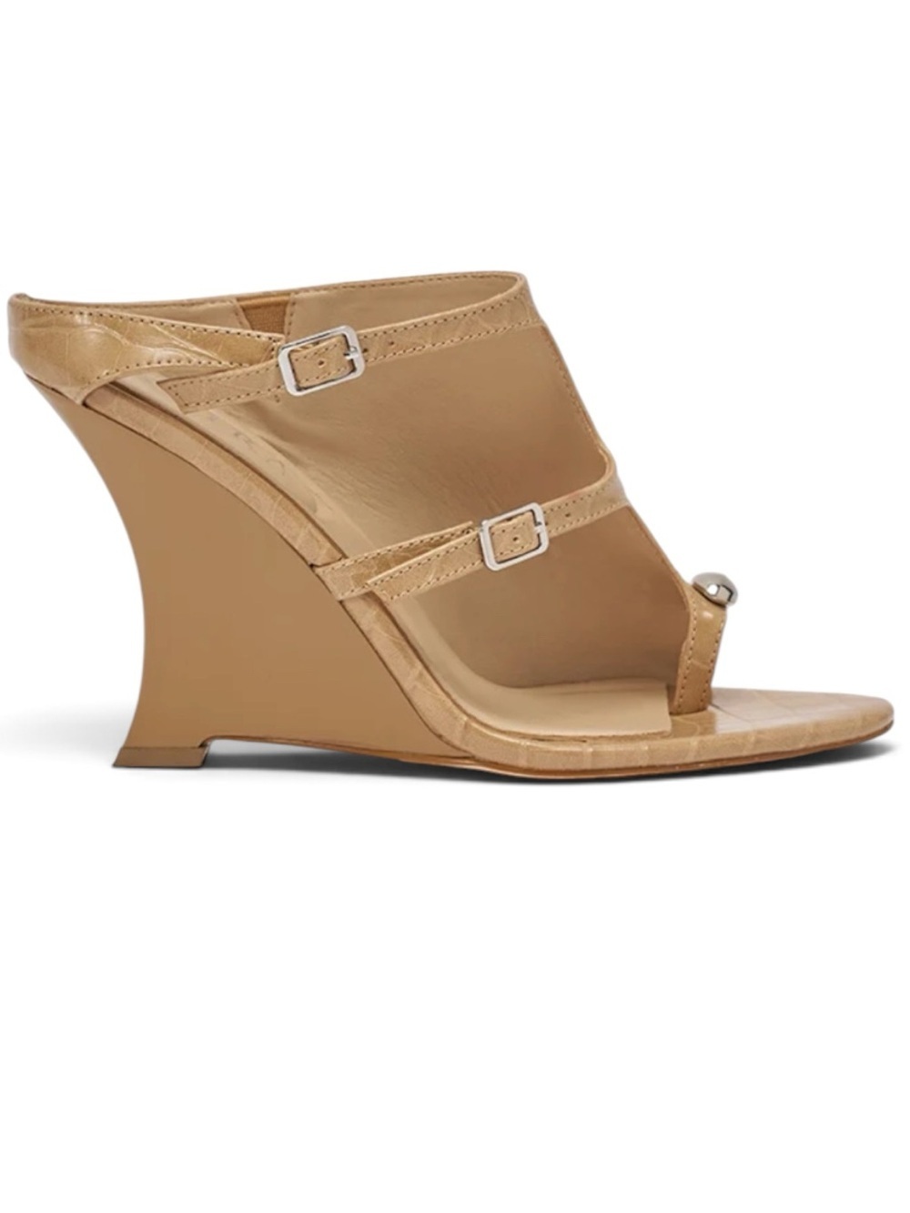 🔥🔥 AKIRA GOLD GINO NUDE CROC WEDGE SANDAL